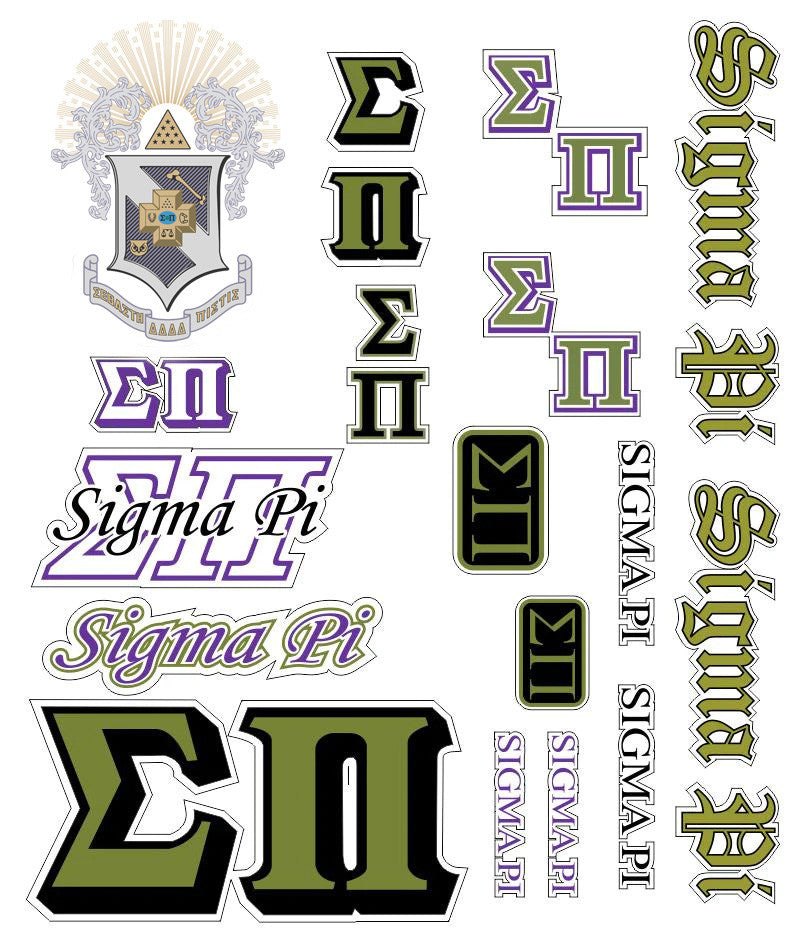 Sigma Pi Multi Greek Decal Sticker Sheet Sigma Pi Multi Greek Decal Sticker Sheet