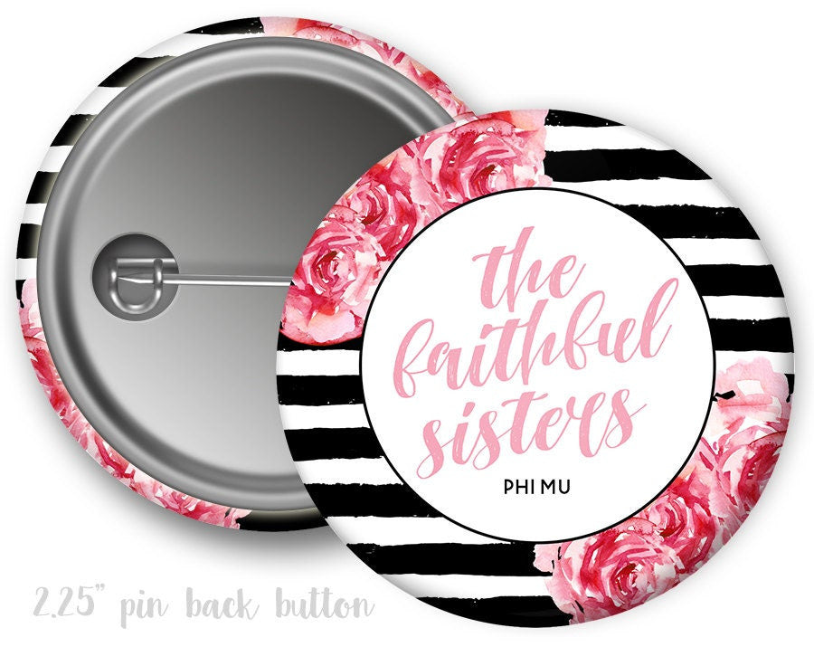 Phi Mu Floral Motto Button Phi Mu Floral Motto Button