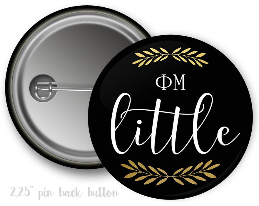 Phi Mu Little Sister Faux Gold Foil And Black Sorority Pinback Button Phi Mu Little Sister Faux Gold Foil and Black Sorority Pinback  Button