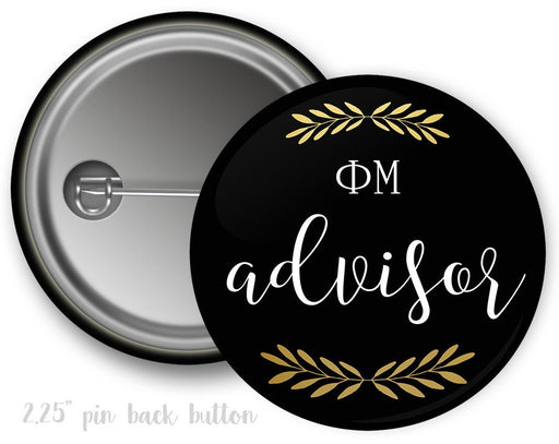 Phi Mu Phi Mu Advisor Faux Gold Foil and Black Sorority Pinback  Button