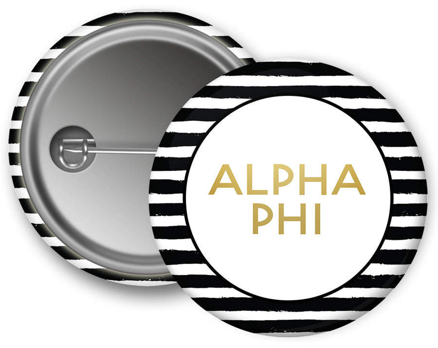 Alpha Phi Faux Gold Foil Striped Sorority Pinback Button Alpha Phi Faux Gold Foil Striped Sorority Pinback  Button