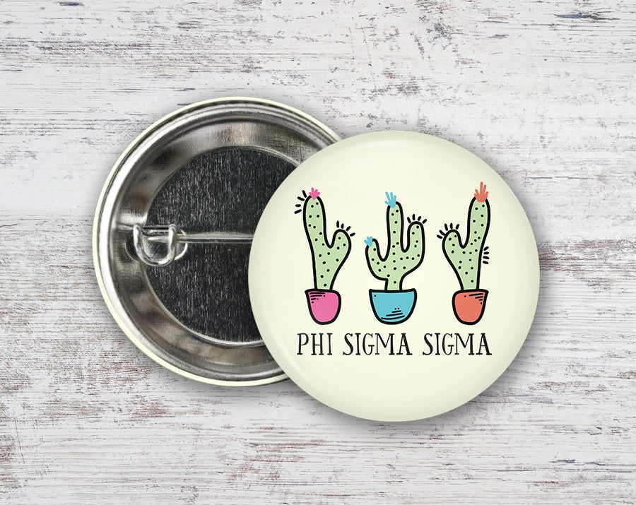 Phisig Phi Sigma Sigma Cactus Trio Greek Pinback Sorority Button PhiSig Phi Sigma Sigma Cactus Trio  Greek Pinback Sorority  Button