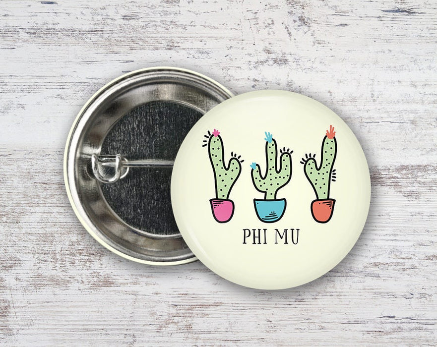 Phi Mu Cactus Trio Greek Pinback Sorority Button Phi Mu Cactus Trio  Greek Pinback Sorority  Button
