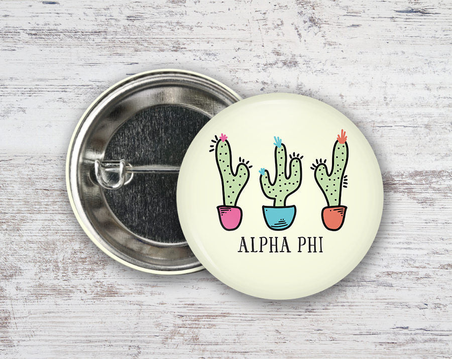 Alpha Phi Cactus Trio Greek Pinback Sorority Button Alpha Phi Cactus Trio  Greek Pinback Sorority  Button