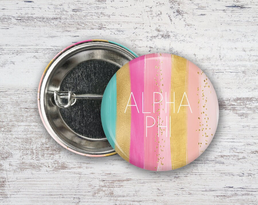 Alpha Phi Bright Stripes Greek Pinback Sorority Button Alpha Phi Bright Stripes  Greek Pinback Sorority  Button