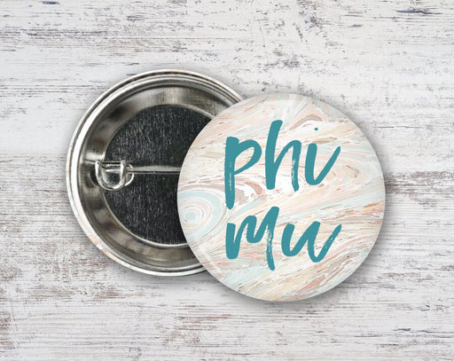 Phi Mu Phi Mu Marble  Greek Pinback Sorority  Button