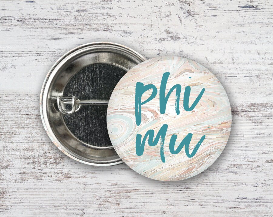Phi Mu Marble Greek Pinback Sorority Button Phi Mu Marble  Greek Pinback Sorority  Button