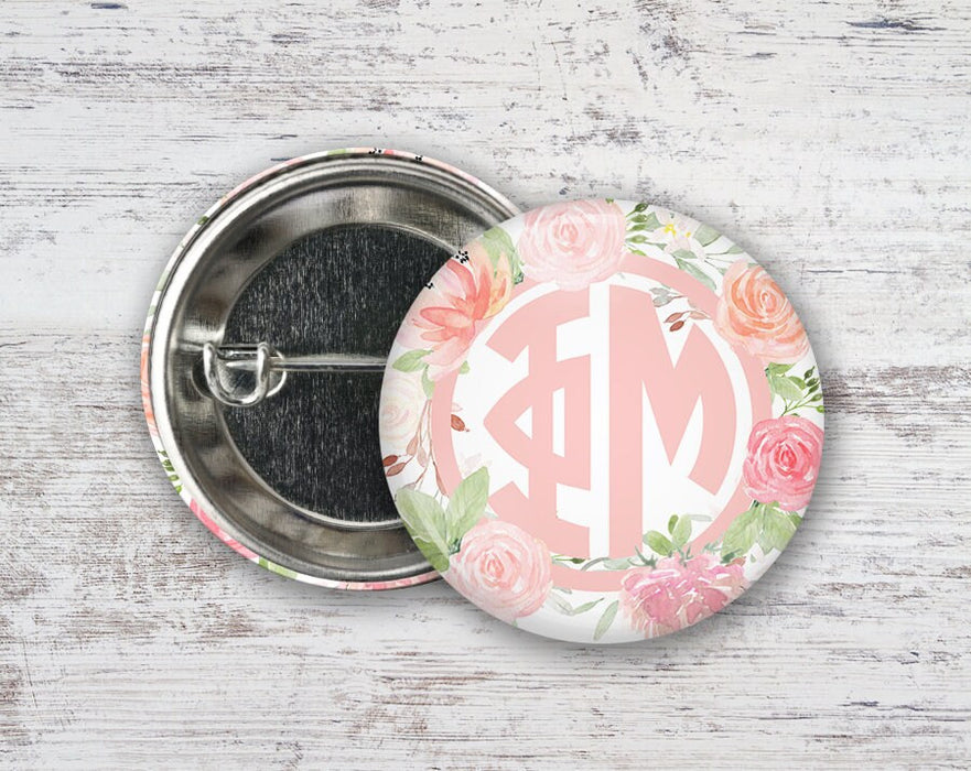 Phi Mu Pretty In Pink Floral Greek Pinback Sorority Button Phi Mu Pretty In Pink Floral  Greek Pinback Sorority  Button