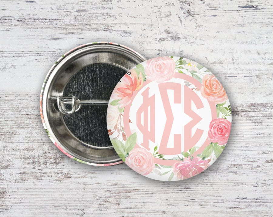 Phisig Phi Sigma Sigma Pretty In Pink Floral Greek Pinback Sorority Button PhiSig Phi Sigma Sigma Pretty In Pink Floral  Greek Pinback Sorority  Button
