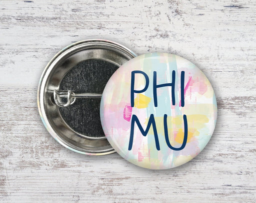 Phi Mu Phi Mu Pastel Watercolor  Greek Pinback Sorority  Button