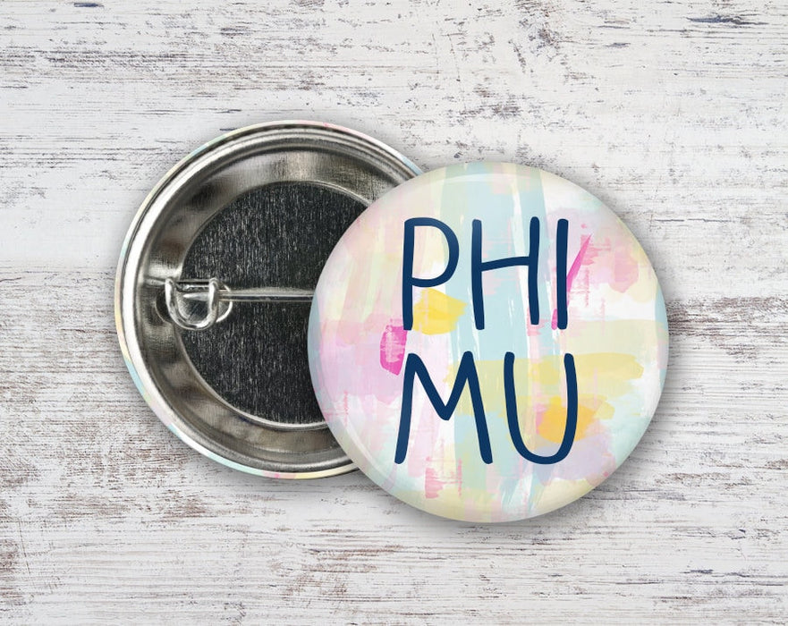 Phi Mu Pastel Watercolor Greek Pinback Sorority Button Phi Mu Pastel Watercolor  Greek Pinback Sorority  Button