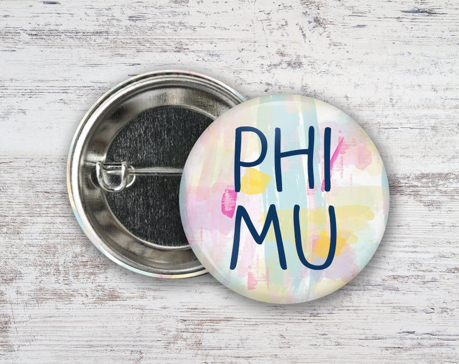 Phi Mu Pastel Watercolor Greek Pinback Sorority Button Phi Mu Pastel Watercolor  Greek Pinback Sorority  Button