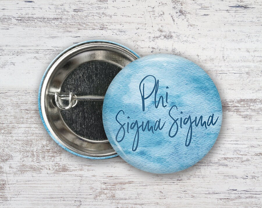 Phisig Phi Sigma Sigma Watercolor Script Greek Pinback Sorority Button PhiSig Phi Sigma Sigma Watercolor Script  Greek Pinback Sorority  Button