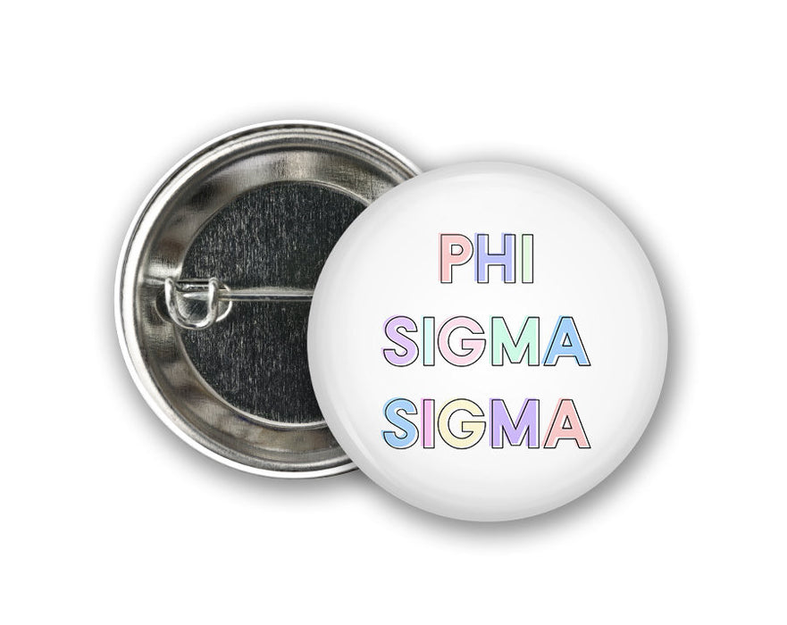 Phisig Phi Sigma Sigma Pastel Letters Outline Greek Pinback Sorority Button PhiSig Phi Sigma Sigma Pastel Letters Outline  Greek Pinback Sorority  Button