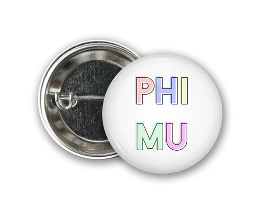 Phi Mu Phi Mu Pastel Letters Outline  Greek Pinback Sorority  Button