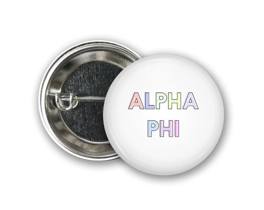 Alpha Phi Pastel Letters Outline Greek Pinback Sorority Button Alpha Phi Pastel Letters Outline  Greek Pinback Sorority  Button