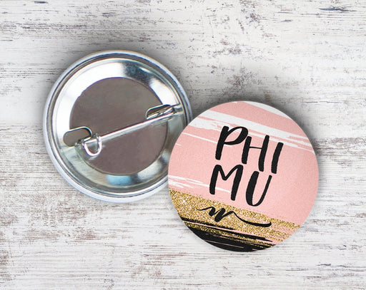 Phi Mu Phi Mu Rose Gold Black  Button
