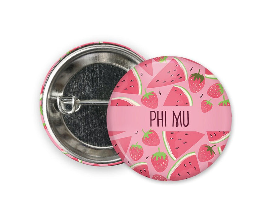 Phi Mu Watermelon And Strawberry Greek Pinback Sorority Button Phi Mu Watermelon and Strawberry  Greek Pinback Sorority  Button