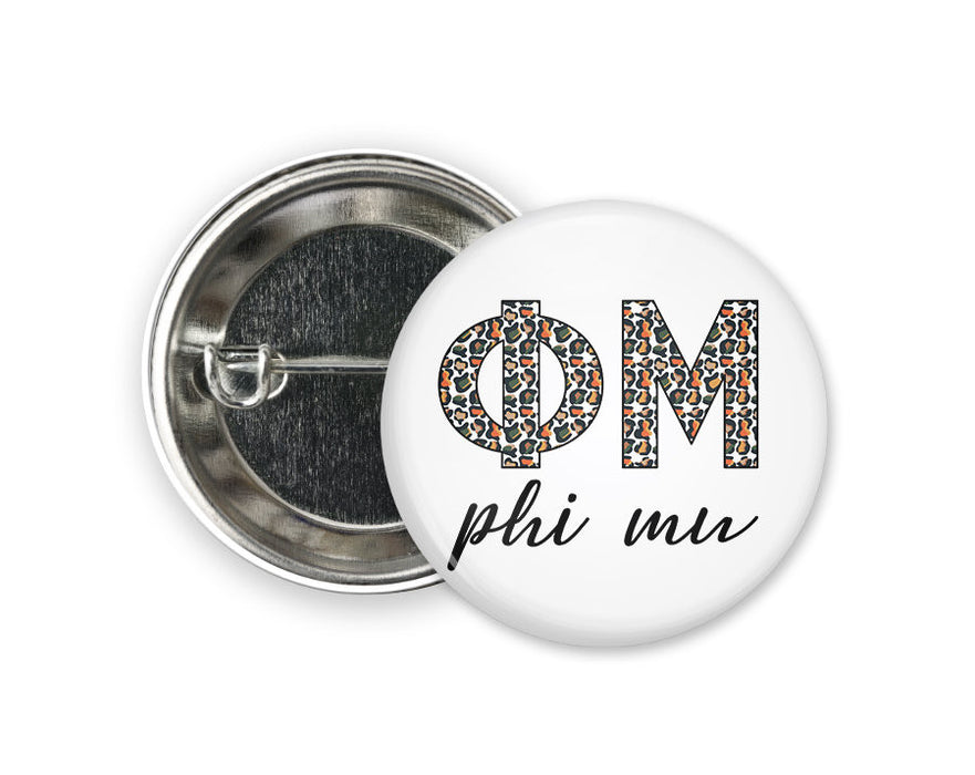 Phi Mu Leopard Greek Pinback Sorority Button Phi Mu Leopard  Greek Pinback Sorority  Button