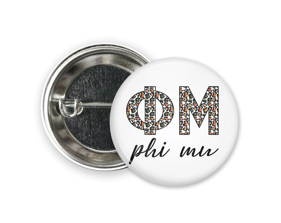 Phi Mu Leopard Greek Pinback Sorority Button Phi Mu Leopard  Greek Pinback Sorority  Button