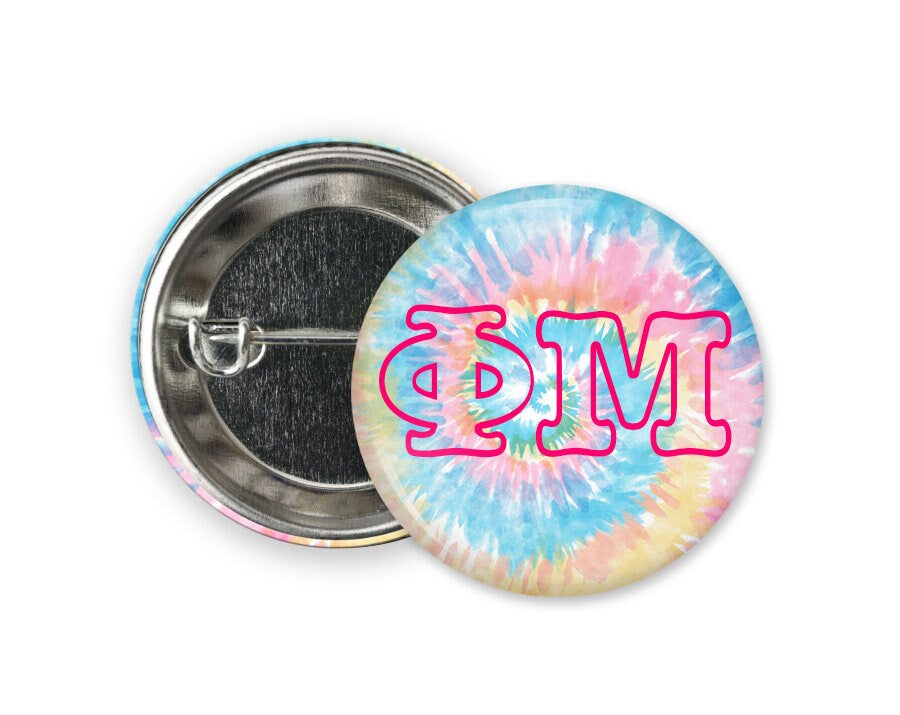 Phi Mu Tie Dye Greek Pinback Sorority Button Phi Mu Tie Dye  Greek Pinback Sorority  Button