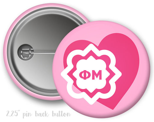 Phi Mu Phi Mu Heart Letters Button