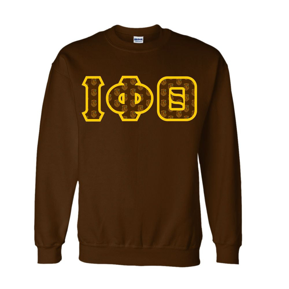 Iota Phi Theta Fraternity Crest Shield Twill Letter Crewneck Sweatshirt Iota Phi Theta Fraternity Crest - Shield Twill Letter Crewneck Sweatshirt