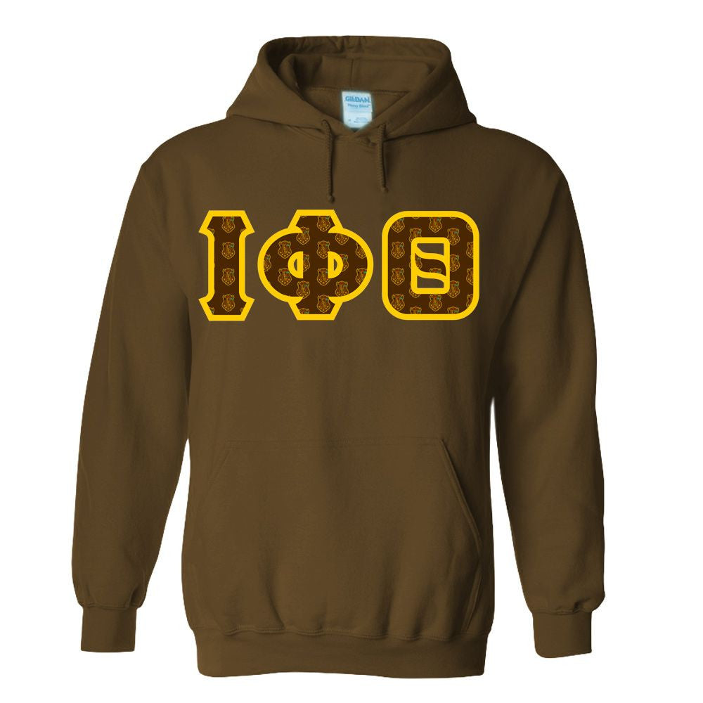 Iota Phi Theta Fraternity Crest Shield Twill Letter Hooded Sweatshirt Iota Phi Theta Fraternity Crest - Shield Twill Letter Hooded Sweatshirt