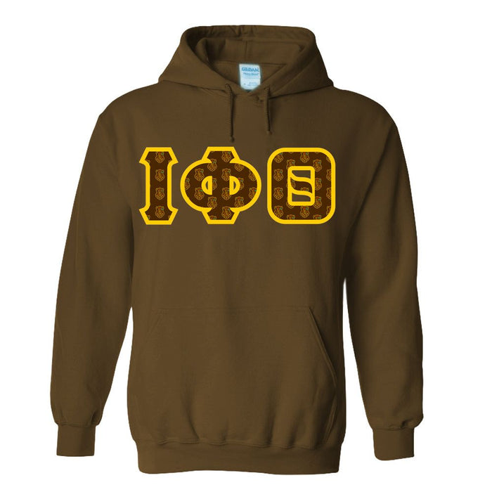 Iota Phi Theta Fraternity Crest Shield Twill Letter Hooded Sweatshirt Iota Phi Theta Fraternity Crest - Shield Twill Letter Hooded Sweatshirt