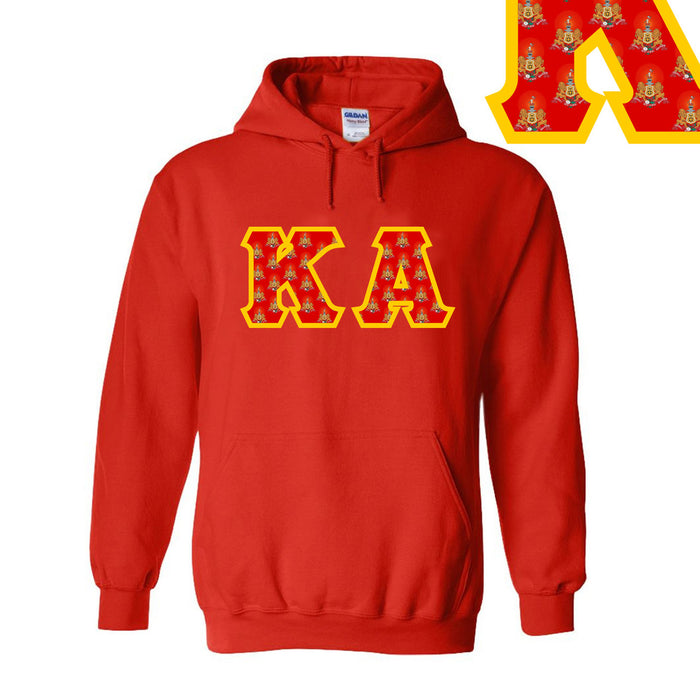 Kappa Alpha Fraternity Crest Shield Twill Letter Hooded Sweatshirt Kappa Alpha Fraternity Crest - Shield Twill Letter Hooded Sweatshirt