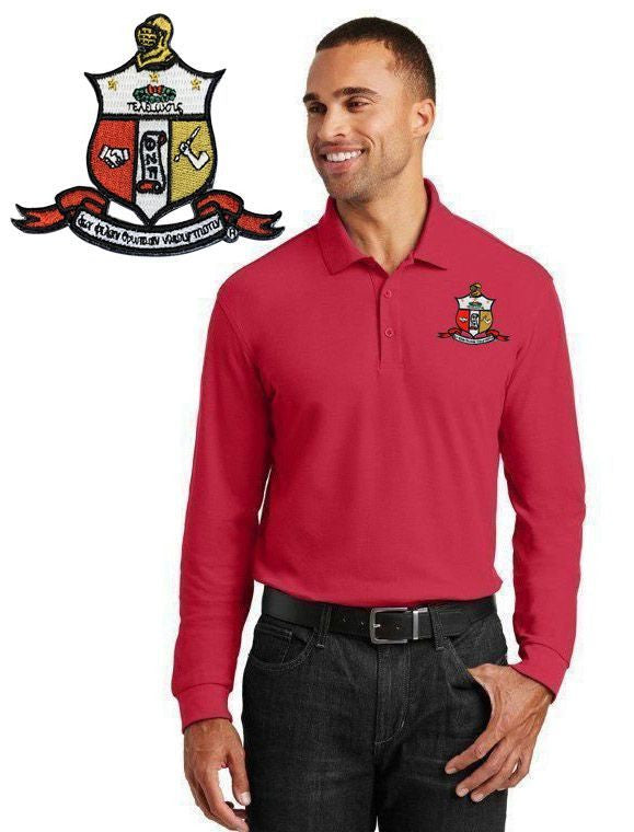 Discount Kappa Alpha Psi Emblem Long Sleeve Polo DISCOUNT-Kappa Alpha Psi Emblem Long Sleeve Polo