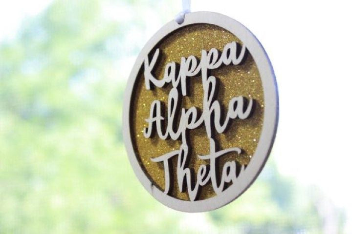 Kappa Alpha Theta Laser Carved Script Ornament 3" Round Kappa Alpha Theta Laser Carved Script Ornament - 3