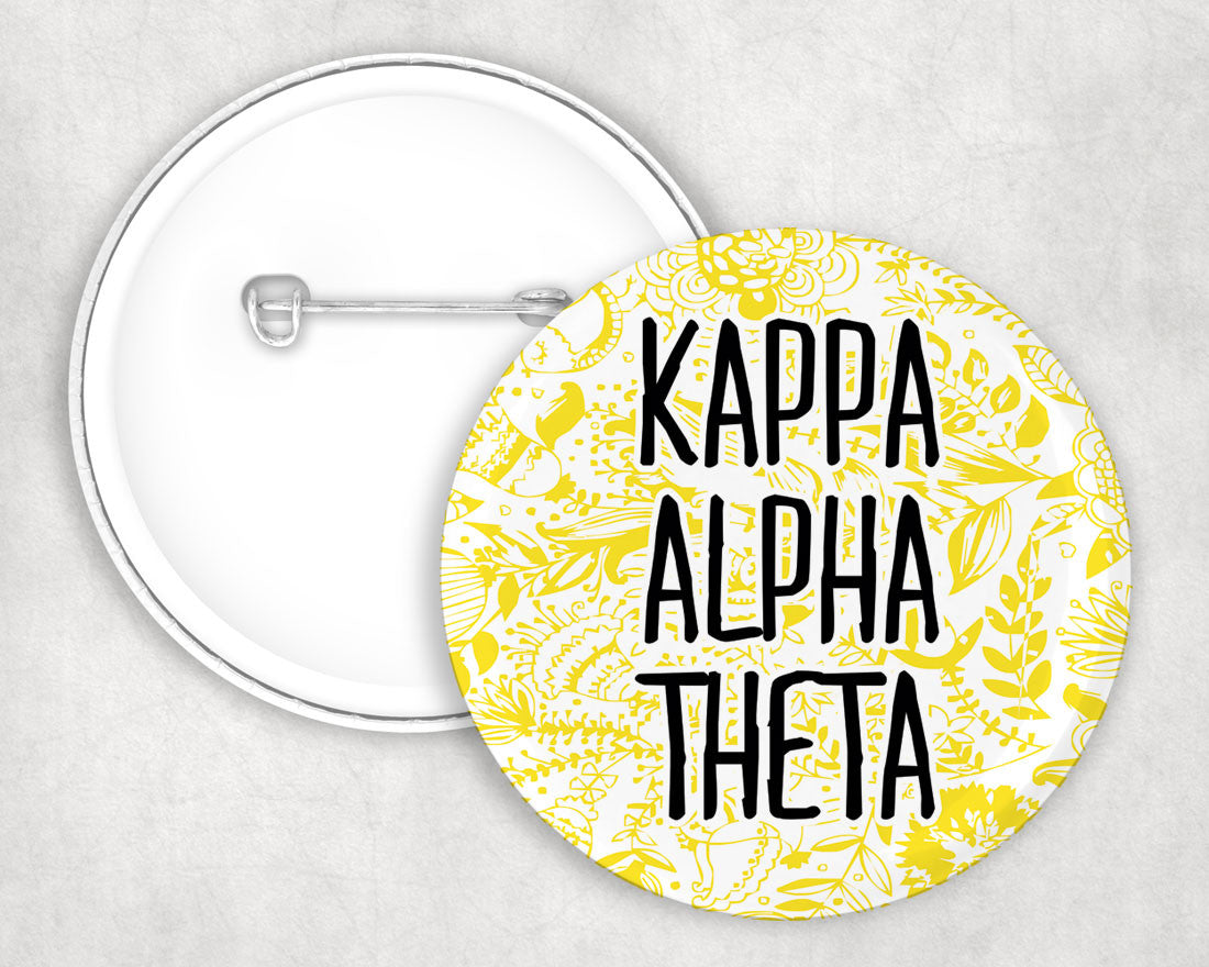 Kappa Alpha Theta Floral Text Pin Buttons Kappa Alpha Theta floral-text Pin Buttons