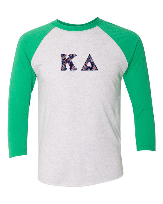 Kappa Delta Unisex Tri Blend Three Quarter Sleeve Baseball Raglan Tee Kappa Delta Unisex Tri-Blend Three-Quarter Sleeve Baseball Raglan Tee