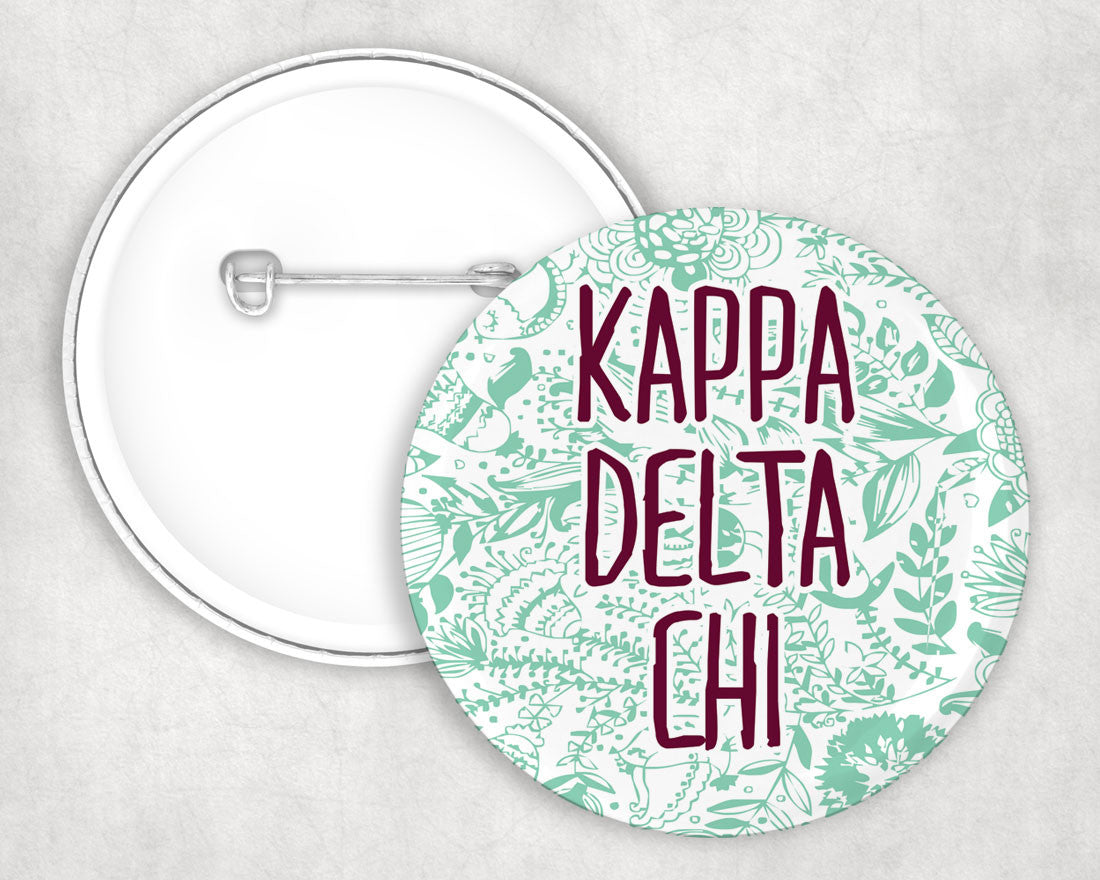 Kappa Delta Chi Floral Text Pin Buttons Kappa Delta Chi floral-text Pin Buttons