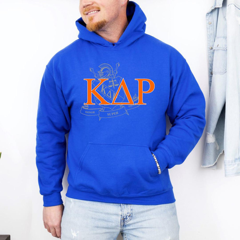Printify Kappa Delta Rho Crest World Famous Hooded Sweatshirt Kappa Delta Rho Crest World Famous Hooded Sweatshirt
