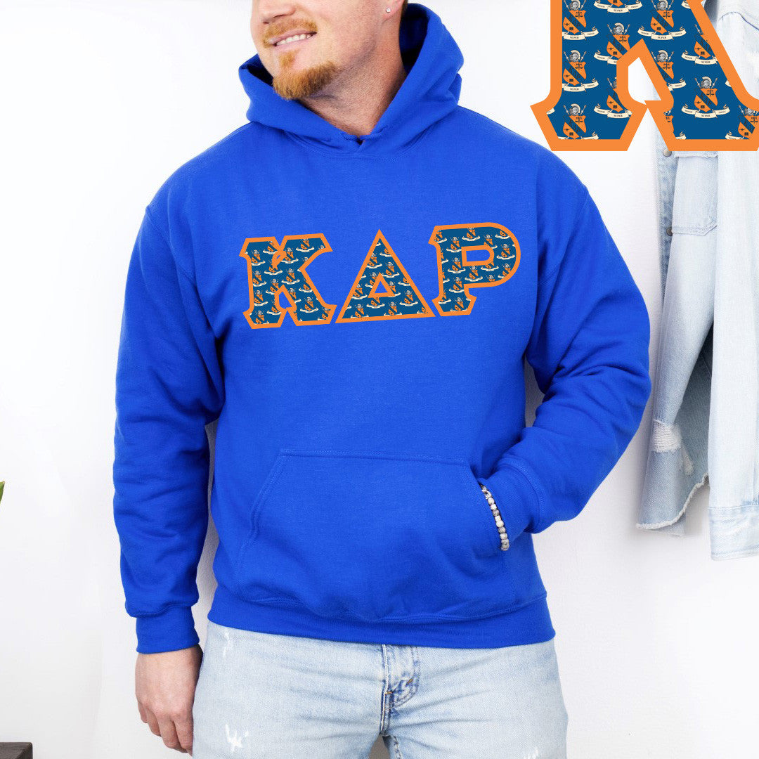 Kappa Delta Rho Fraternity Crest - Shield Twill Letter Hooded Sweatshi ...