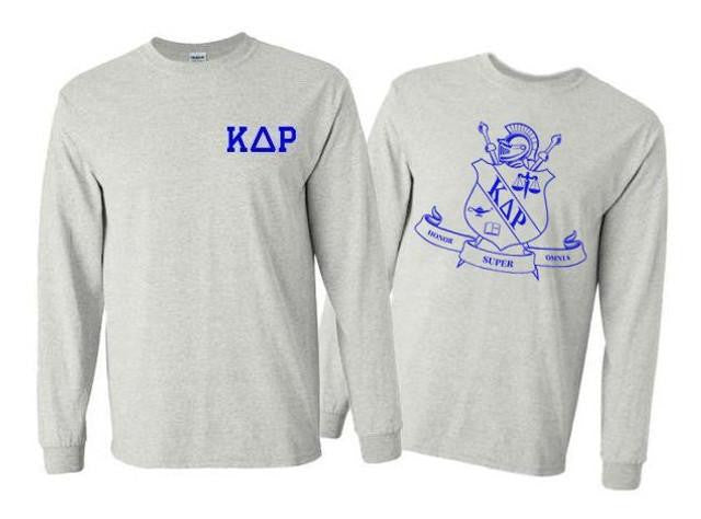Printify Kappa Delta Rho World Famous Crest Long Sleeve T Shirt Kappa Delta Rho World Famous Crest Long Sleeve T-Shirt