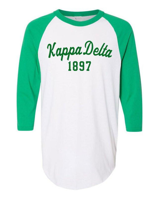 Kappa Delta Kappa Delta Script Est. Three-Quarter Sleeve Baseball Raglan Tee