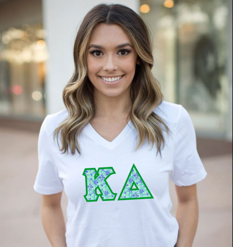 Discount Kappa Delta Lettered V Neck Tee DISCOUNT-Kappa Delta Lettered V-Neck Tee