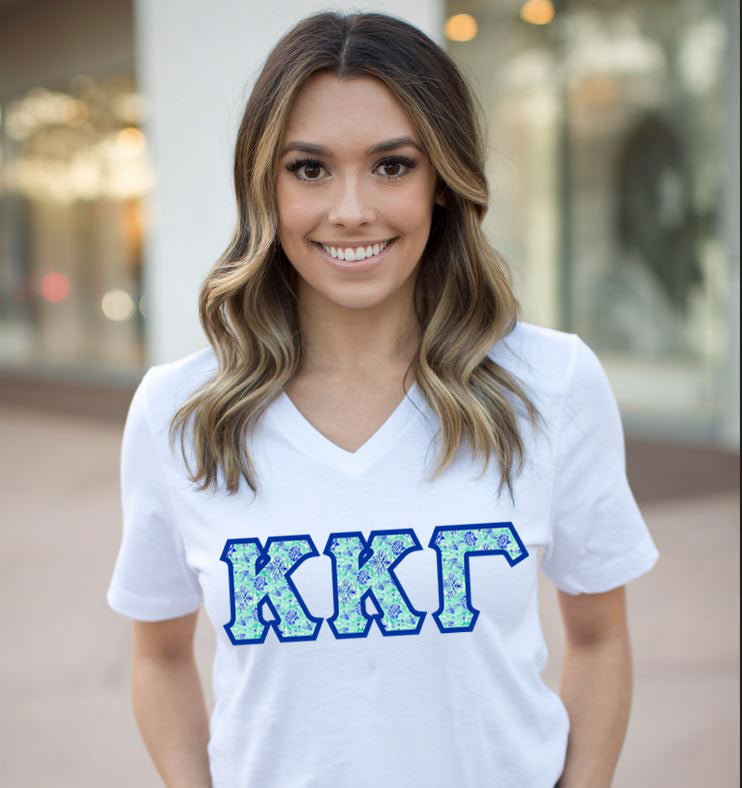Discount Kappa Kappa Gamma Lettered V Neck Tee DISCOUNT-Kappa Kappa Gamma Lettered V-Neck Tee