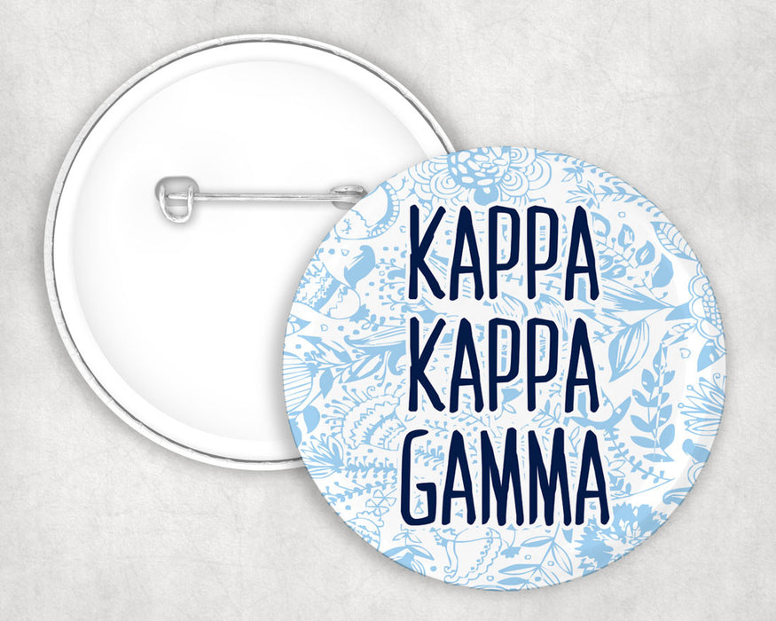 Kappa Kappa Gamma Floral Text Pin Buttons Kappa Kappa Gamma floral-text Pin Buttons