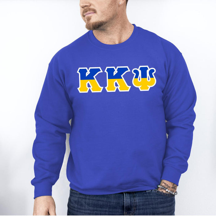Printify Kappa Kappa Psi Two Toned Greek Lettered Crewneck Sweatshirts Kappa Kappa Psi Two Toned Greek Lettered Crewneck Sweatshirts