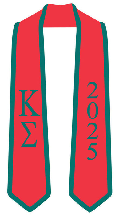 Discount Kappa Sigma Greek 2 Tone Lettered Graduation Sash Stole W/ Year DISCOUNT-Kappa Sigma Greek 2 Tone Lettered Graduation Sash Stole w/ Year