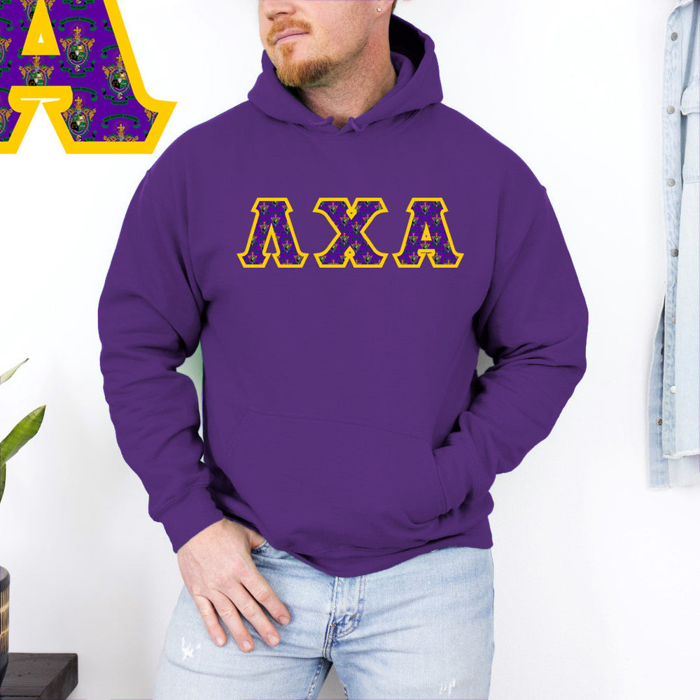 Lambda Chi Alpha Fraternity Crest Shield Twill Letter Hooded Sweatshirt Lambda Chi Alpha Fraternity Crest - Shield Twill Letter Hooded Sweatshirt