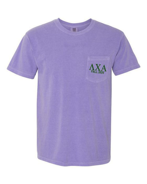 Shirts Lambda Chi Alpha Greek Letter Comfort Colors Pocket Tee