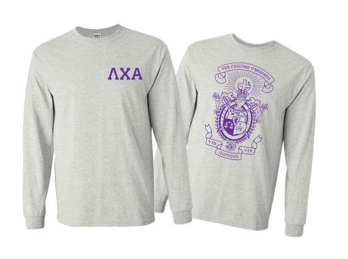 Printify Lambda Chi Alpha World Famous Crest Long Sleeve T Shirt Lambda Chi Alpha World Famous Crest Long Sleeve T-Shirt