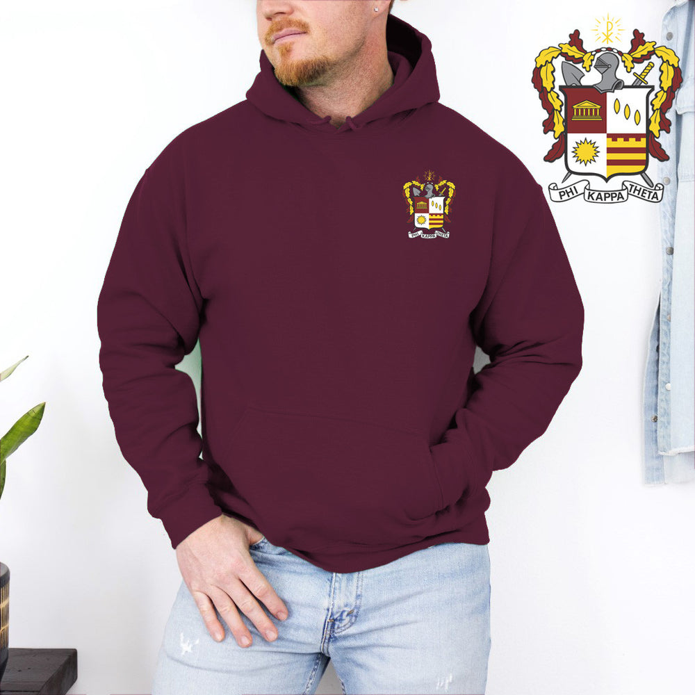 Discount Phi Kappa Theta Crest Shield Emblem Hooded Sweatshirt DISCOUNT-Phi Kappa Theta Crest - Shield Emblem Hooded Sweatshirt