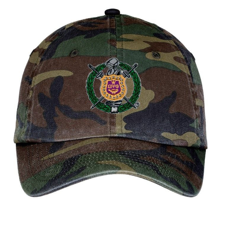 Omega Psi Phi Crest Shield Camouflage Hat Omega Psi Phi Crest - Shield Camouflage Hat