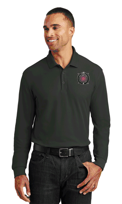 Discount Omega Psi Phi Crest Shield Emblem Long Sleeve Polo DISCOUNT-Omega Psi Phi Crest - Shield Emblem Long Sleeve Polo